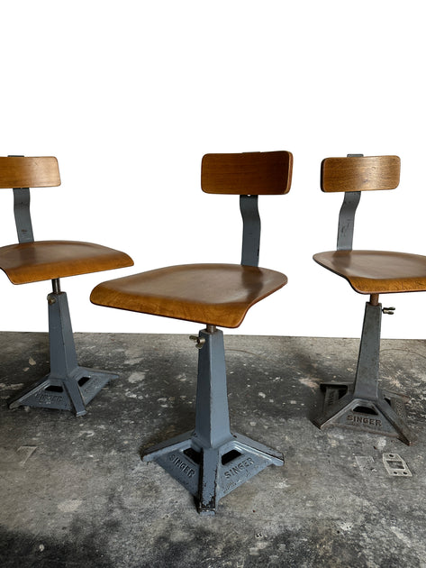 Set Original Vintage Industrial Factory Machinist Singer Sewing Chairs