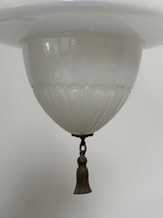 Original Antique Vintage Edwardian Acorn Church Opaline Milk Glass Ceiling Pendant Light