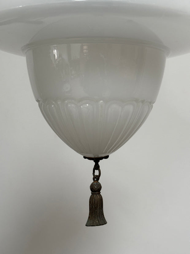 Original Antique Vintage Edwardian Acorn Church Opaline Milk Glass Ceiling Pendant Light