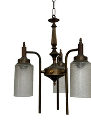 Antique Vintage German Industrial Brass Bronze Glass Ceiling Pendant Chandelier