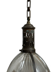 XL Large Antique Vintage French Caged Holophane Ceiling Pendant Light Lamp