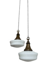 Pair Set Antique Vintage Church Opaline Milk White Glass Ceiling Pendants Lights