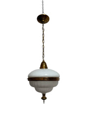 Antique Vintage German Bauhaus Opaline Brass Milk Glass Ceiling Pendant Light Lamp