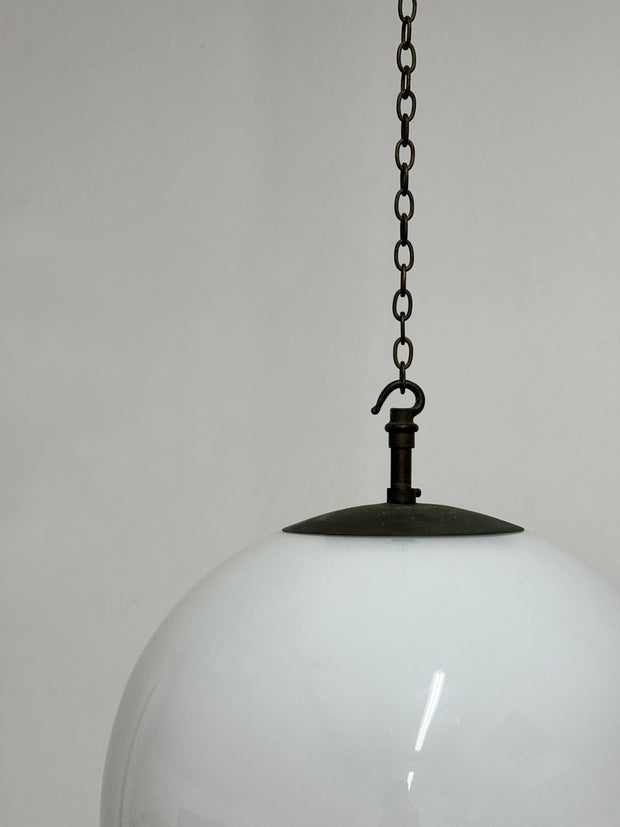 Large Vintage Antique Church Opaline Glass Globe Ceiling Pendant Lights