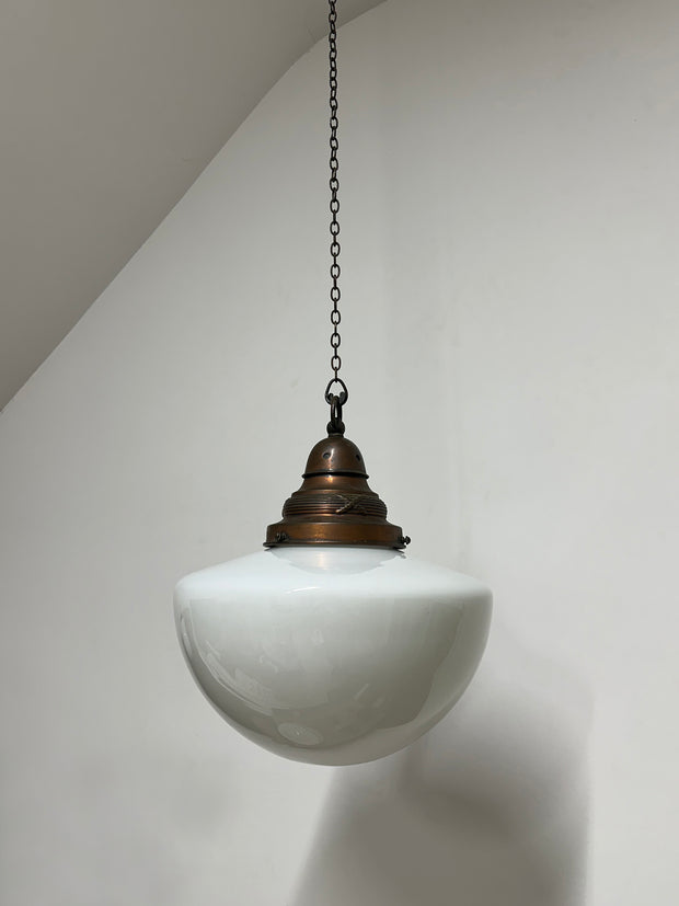 Large Antique Vintage Church Opaline Milk Glass Ceiling Pendant Light