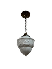 Antique Vintage French Opaline Milk Glass Ceiling Pendant Light With Ceiling Rose