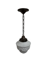 Antique Vintage French Opaline Milk Glass Ceiling Pendant Light With Ceiling Rose
