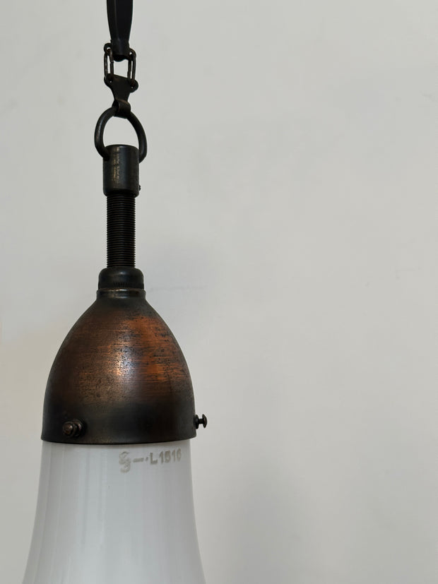 Antique Industrial Opaline Siemens Verico L45 Daylight Ceiling Pendant Light By Peter Behrens