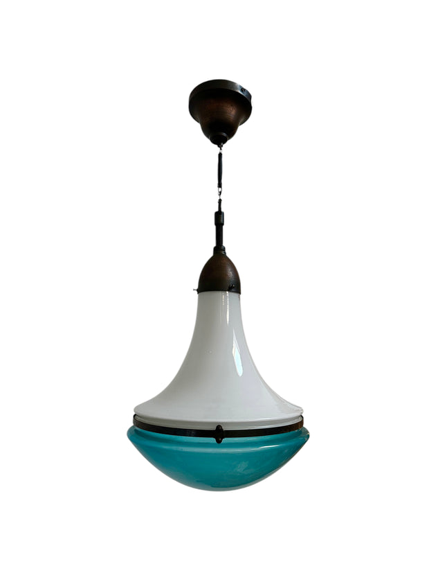 Antique Industrial Opaline Siemens Verico L45 Daylight Ceiling Pendant Light By Peter Behrens