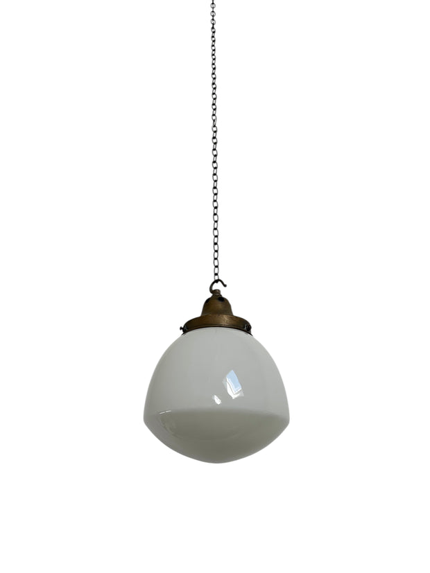 Vintage Antique Church Opaline Milk Glass Ceiling Pendant Light Lamp