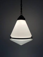 Antique Vintage Industrial Conical Opaline Milk Glass Ceiling Pendant By Peter Behrens