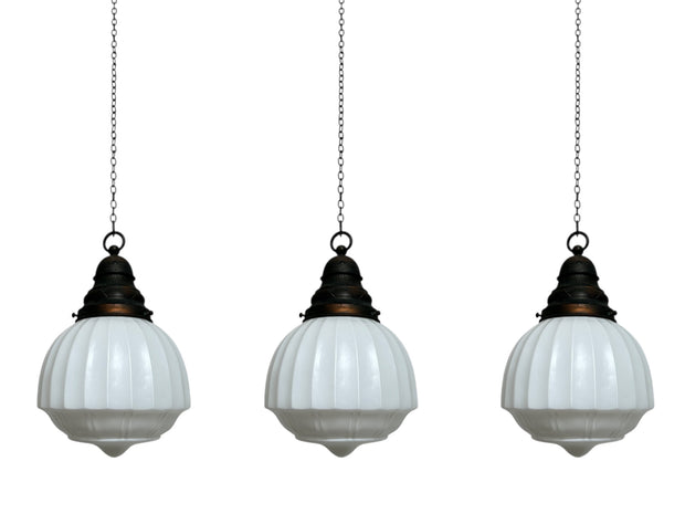 Set Run Antique Vintage Church Satin Opaline Ceiling Pendants Light Lamp