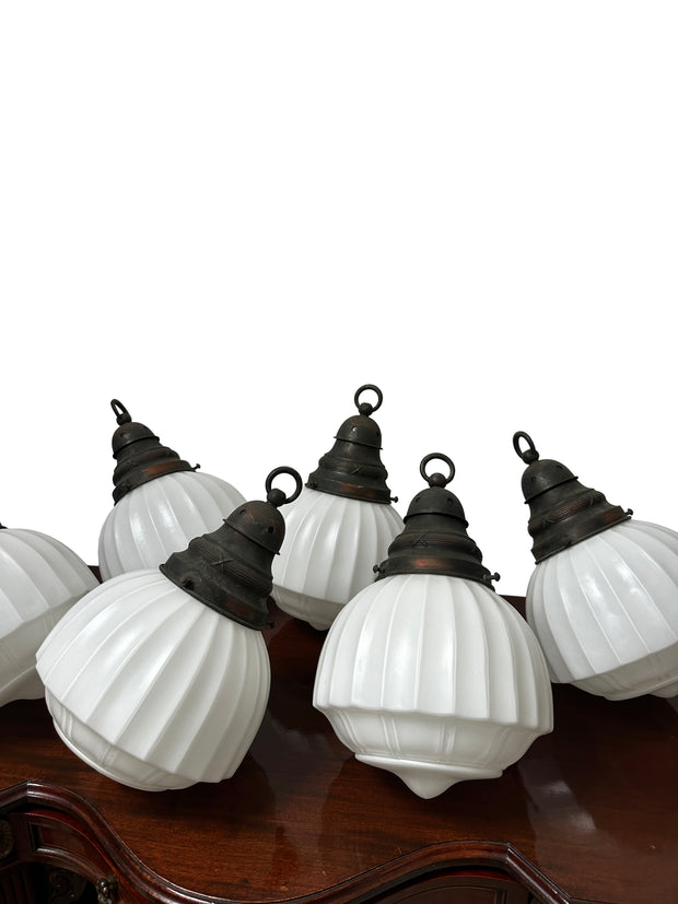 Set Run Antique Vintage Church Satin Opaline Ceiling Pendants Light Lamp