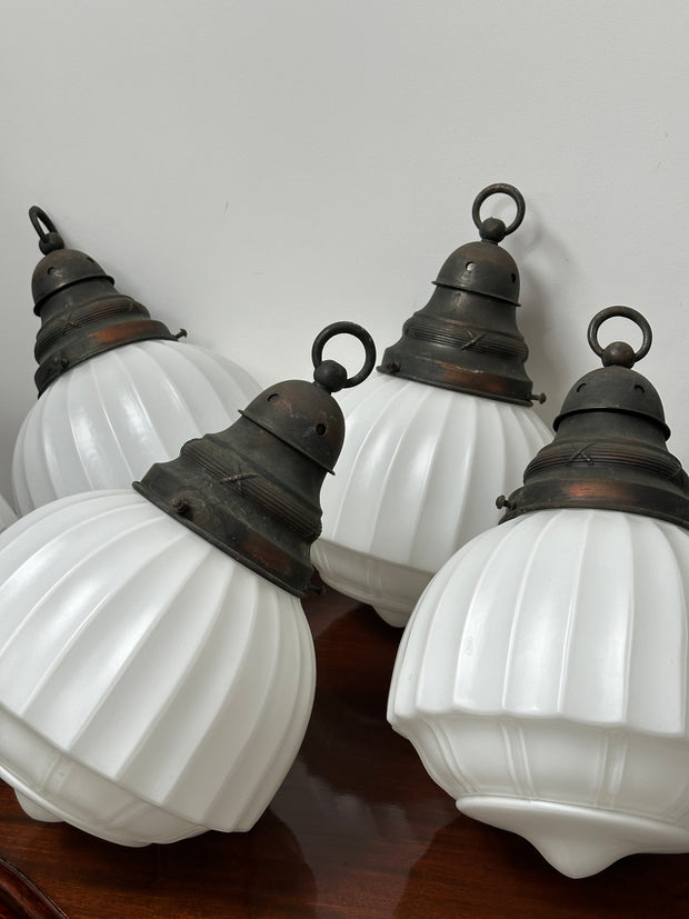 Set Run Antique Vintage Church Satin Opaline Ceiling Pendants Light Lamp