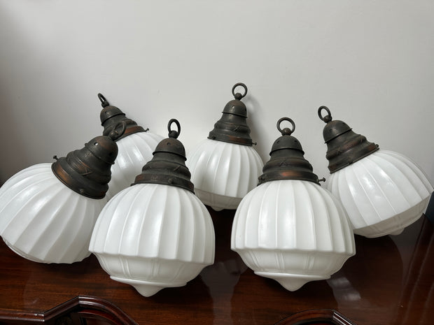 Set Run Antique Vintage Church Satin Opaline Ceiling Pendants Light Lamp