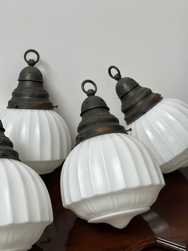 Set Run Antique Vintage Church Satin Opaline Ceiling Pendants Light Lamp
