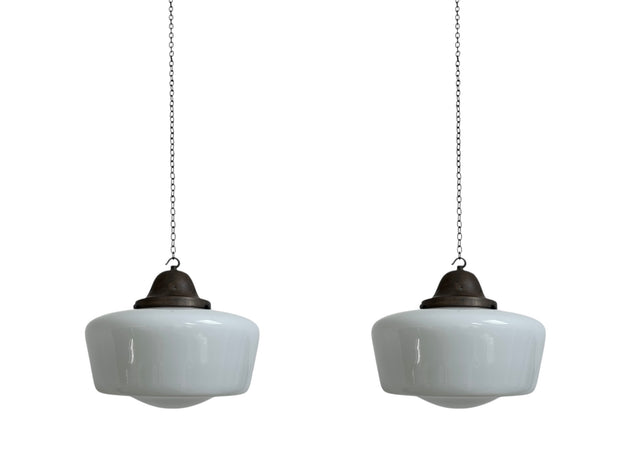 Run Set Antique Vintage Church Opaline Ceiling Pendants Light Lamp By Hailwood & Ackroyd