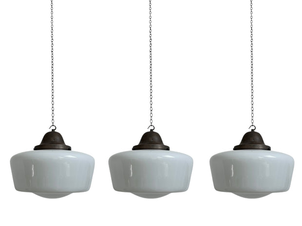 Run Set Antique Vintage Church Opaline Ceiling Pendants Light Lamp By Hailwood & Ackroyd