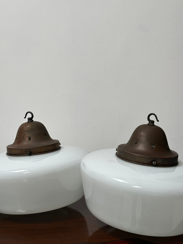 Run Set Antique Vintage Church Opaline Ceiling Pendants Light Lamp By Hailwood & Ackroyd