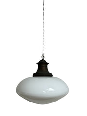 Pair Set Antique Vintage Ovaloid Church Opaline Milk Glass Ceiling Pendants Light Lamp