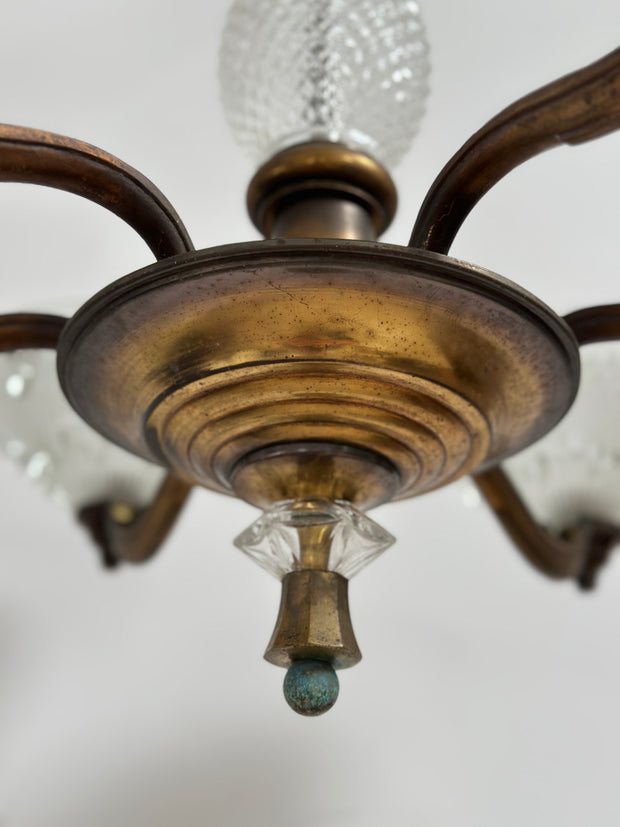 Antique French Art Deco Glass Ceiling Pendant 'Icicle' Chandelier By Petitot & Ezan