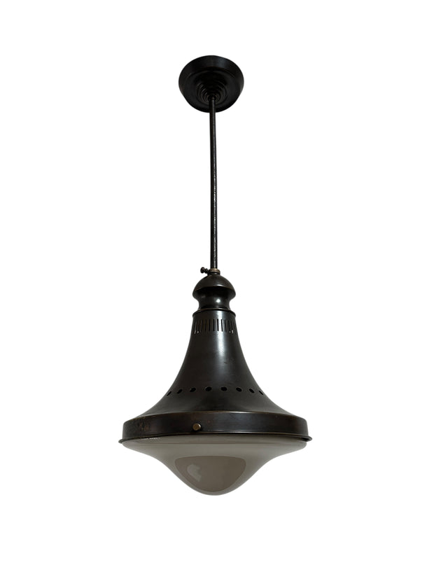 Antique Vintage Industrial Bronze Opaline Ceiling Pendant Light By Philips