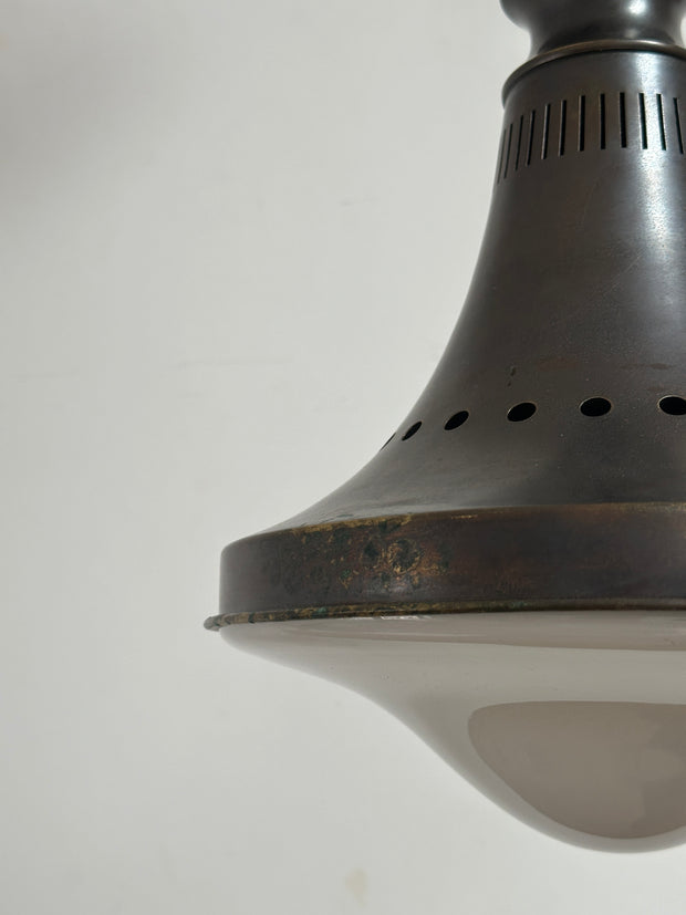 Antique Vintage Industrial Bronze Opaline Ceiling Pendant Light By Philips