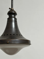 Antique Vintage Industrial Bronze Opaline Ceiling Pendant Light By Philips