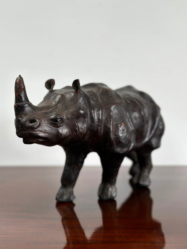 Antique Vintage Leather Wrapped Rhino Maquette Sculpture