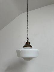 Antique Vintage English Church Opaline Milk Glass Ceiling Pendant Light