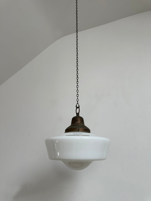 Antique Vintage English Church Opaline Milk Glass Ceiling Pendant Light