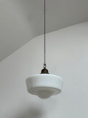 Antique Vintage English Church Opaline Milk Glass Ceiling Pendant Light