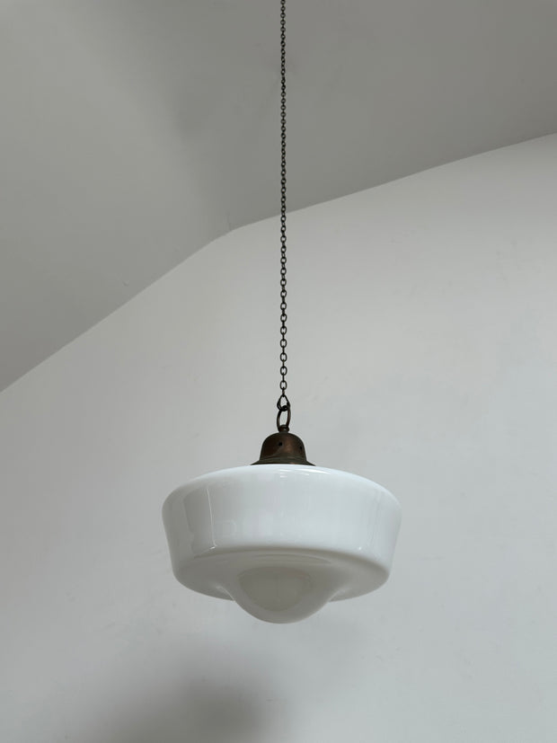 Antique Vintage English Church Opaline Milk Glass Ceiling Pendant Light