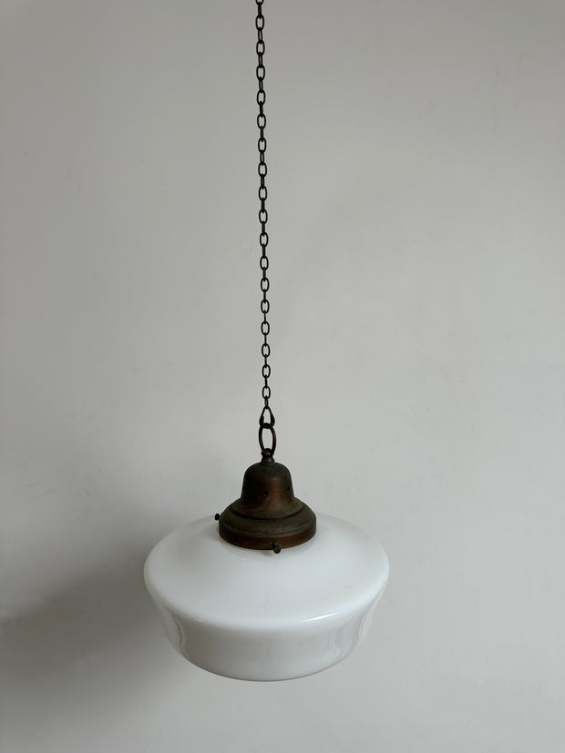 Antique Vintage English Church Opaline Milk Glass Ceiling Pendant Light