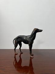 Vintage Industrial Cast Iron Bronze Greyhound Whippet Dog Statue Sculpture