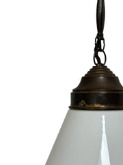 Antique Vintage Industrial Conical Opaline Milk Glass Ceiling Pendant By Peter Behrens
