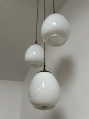 Set Run Antique Vintage Diffused Tulip Opaline Milk Glass Ceiling Pendants By Sunglow