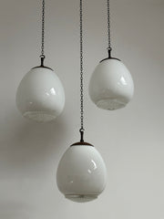 Set Run Antique Vintage Diffused Tulip Opaline Milk Glass Ceiling Pendants By Sunglow