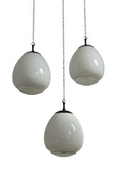 Set Run Antique Vintage Diffused Tulip Opaline Milk Glass Ceiling Pendants By Sunglow