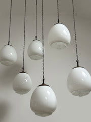 Set Run Antique Vintage Diffused Tulip Opaline Milk Glass Ceiling Pendants By Sunglow