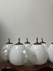 Set Run Antique Vintage Diffused Tulip Opaline Milk Glass Ceiling Pendants By Sunglow