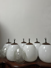 Set Run Antique Vintage Diffused Tulip Opaline Milk Glass Ceiling Pendants By Sunglow