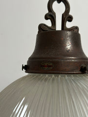 Vintage Antique Three Part Holophane Glass Ceiling Light Pendant Lamp
