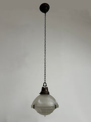 Vintage Antique Three Part Holophane Glass Ceiling Light Pendant Lamp