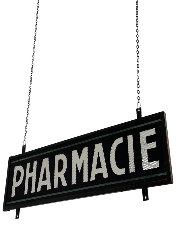 Antique Vintage French Double Sided Glass Pharmacy Pharmacie Sign