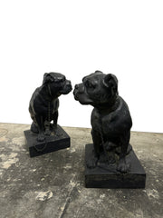 Pair Antique Vintage French Cast Iron Bronze Bulldogs Figurine Statue Sculpture
