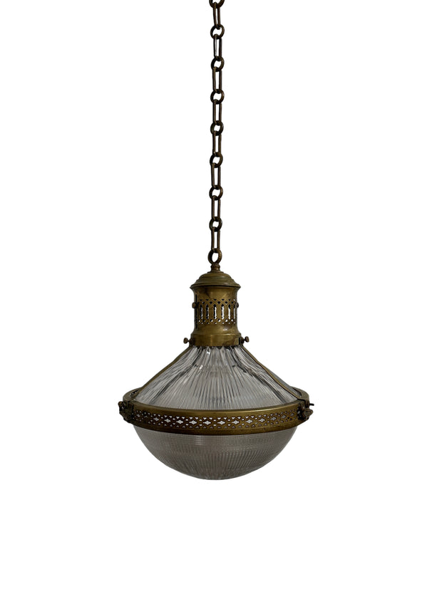 Vintage Antique French Holophane Prismatic Glass Stiletto Pendant Light Lamp
