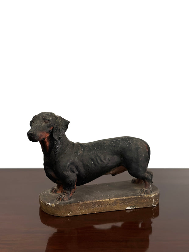 Pair of Antique Vintage Painted Plaster Model Dogs Sculpture By Frederick Thomas Daws (1878-1956)