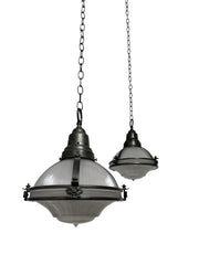 Antique Vintage Industrial Caged Glass Holophane Ceiling Pendants Lights Lanterns