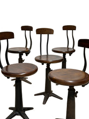Set Six Vintage Industrial Antique Original Singer Sewing Spring Back Factory Chairs